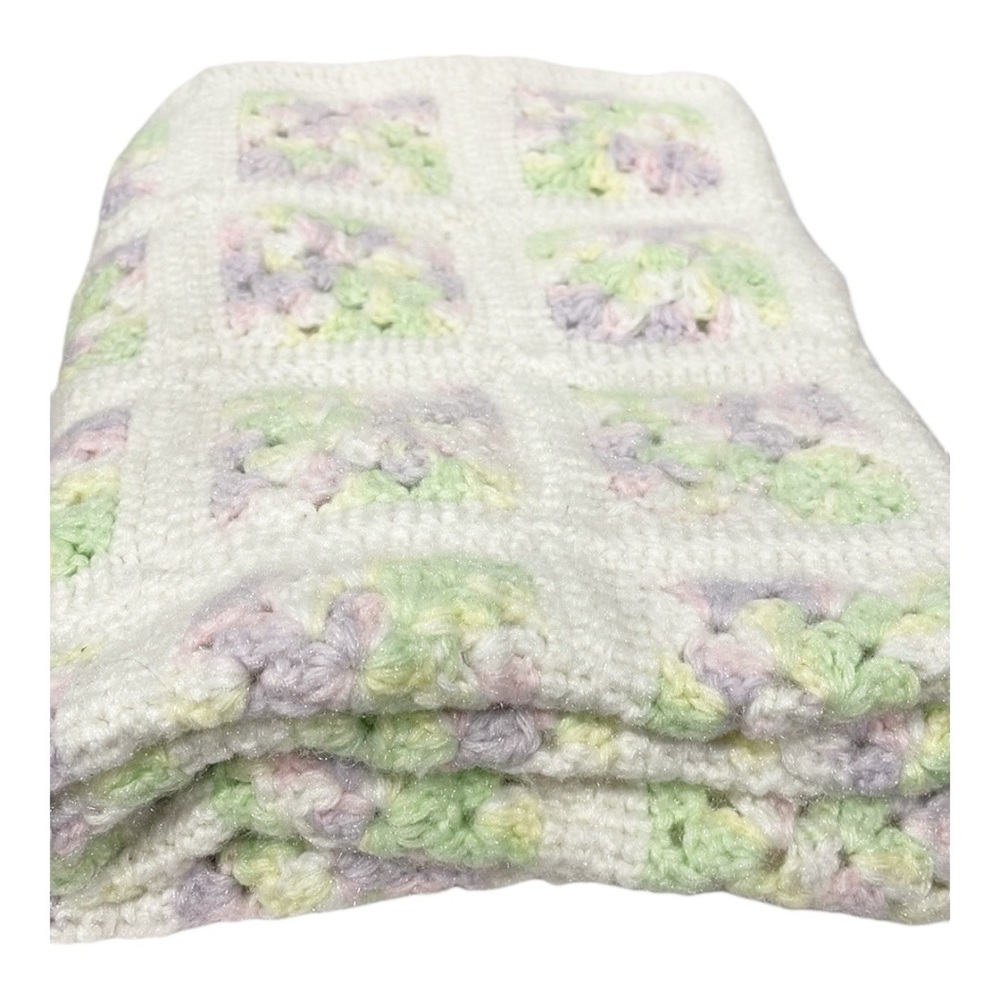 Handmade Hand Knit Grandma Square Crochet Knit Afghan‎ Blanket Baby 43 X 32